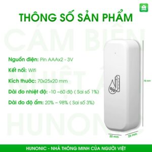 Cảm Biến Nhiệt Độ – Độ Ẩm WiFi Hunonic - Góc nhìn cạnh