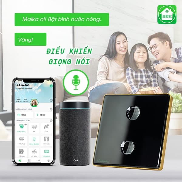 Công Tắc Hunonic Premium vuông viền vàng góc nghiêng