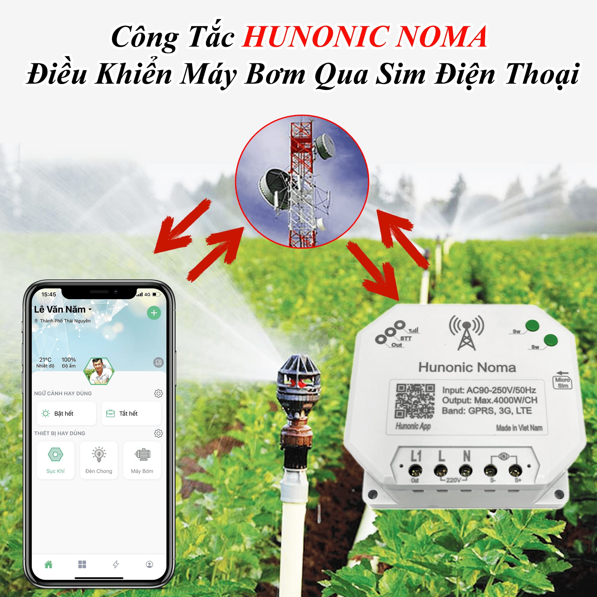 Công tắc Hunonic Noma 4CH mặt trước