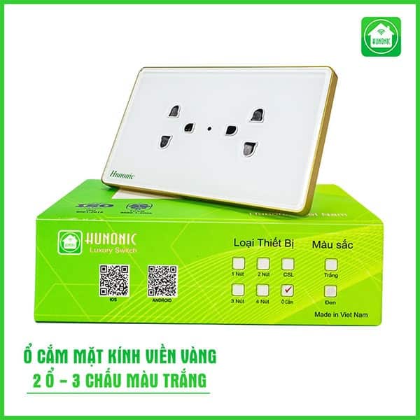 Ổ Cắm 2 ổ có tiếp địa Hunonic