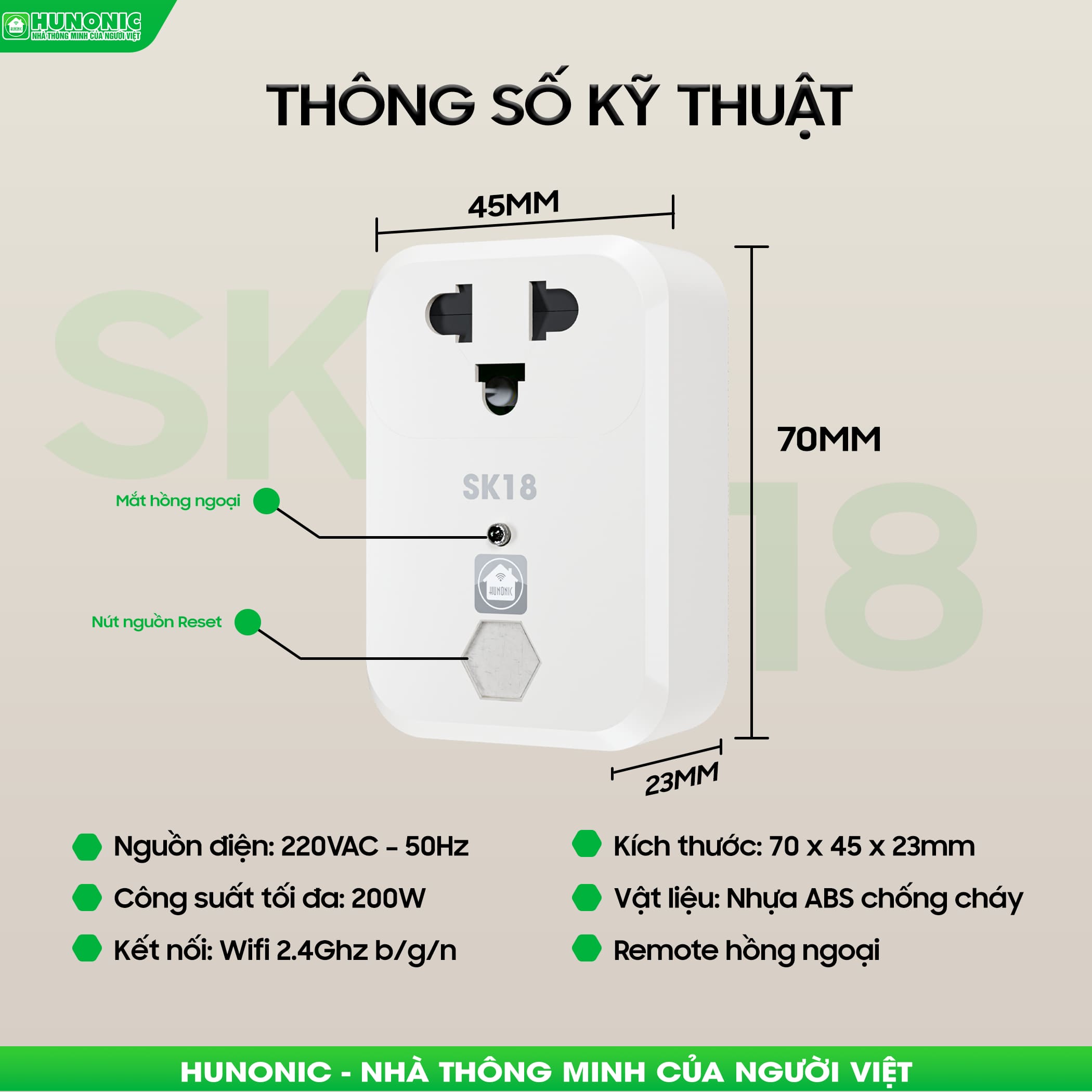 Ổ Cắm Quạt Thông Minh WiFi Hunonic SK18