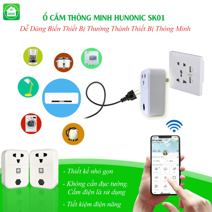 Ổ cắm thông minh WiFi Hunonic SK01
